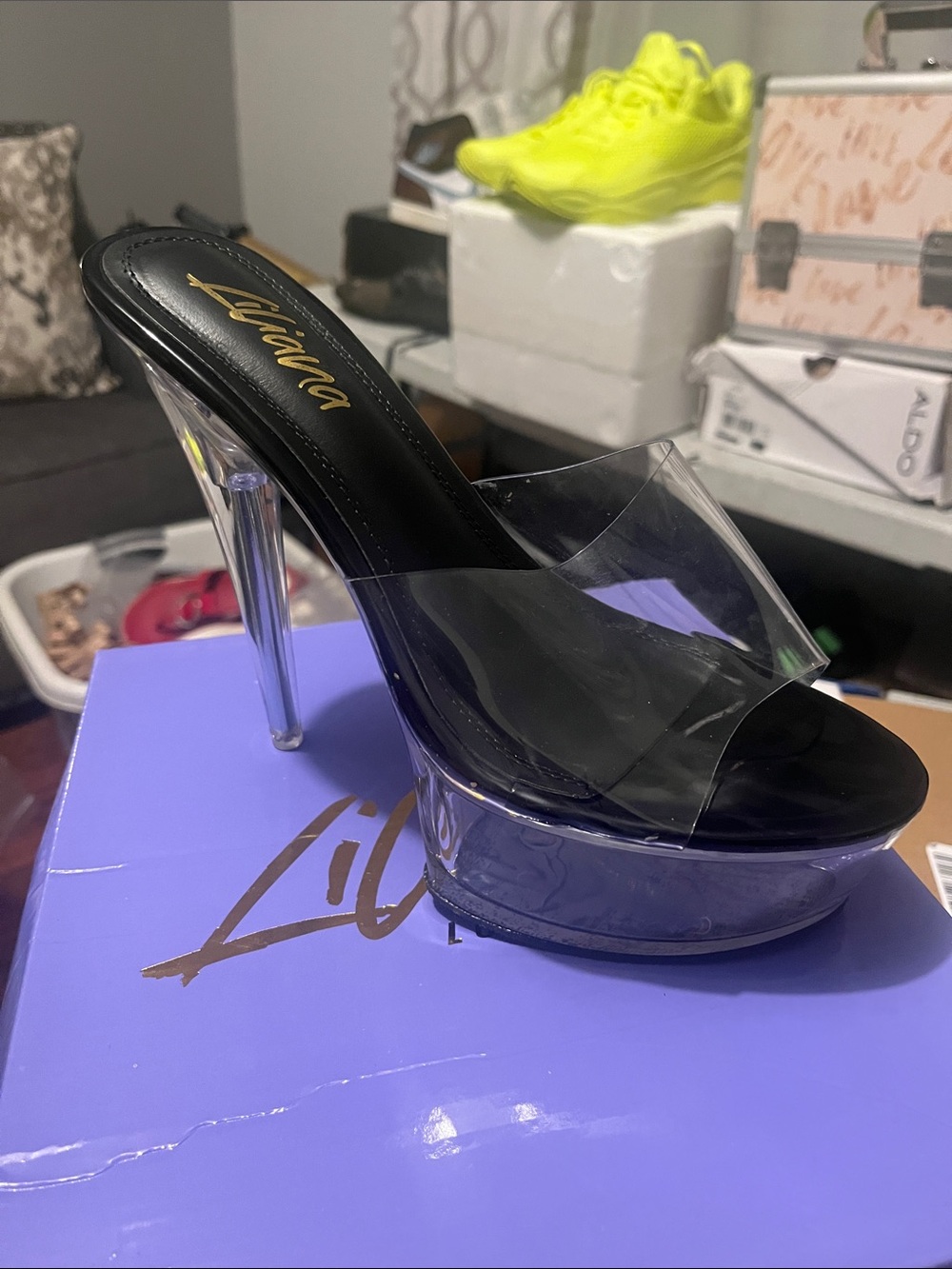 Liliana Black & Clear High Platform Stiletto Mule